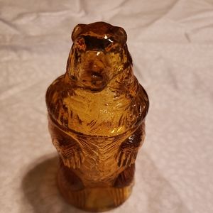Amber colored bear shaped tooth pick holder